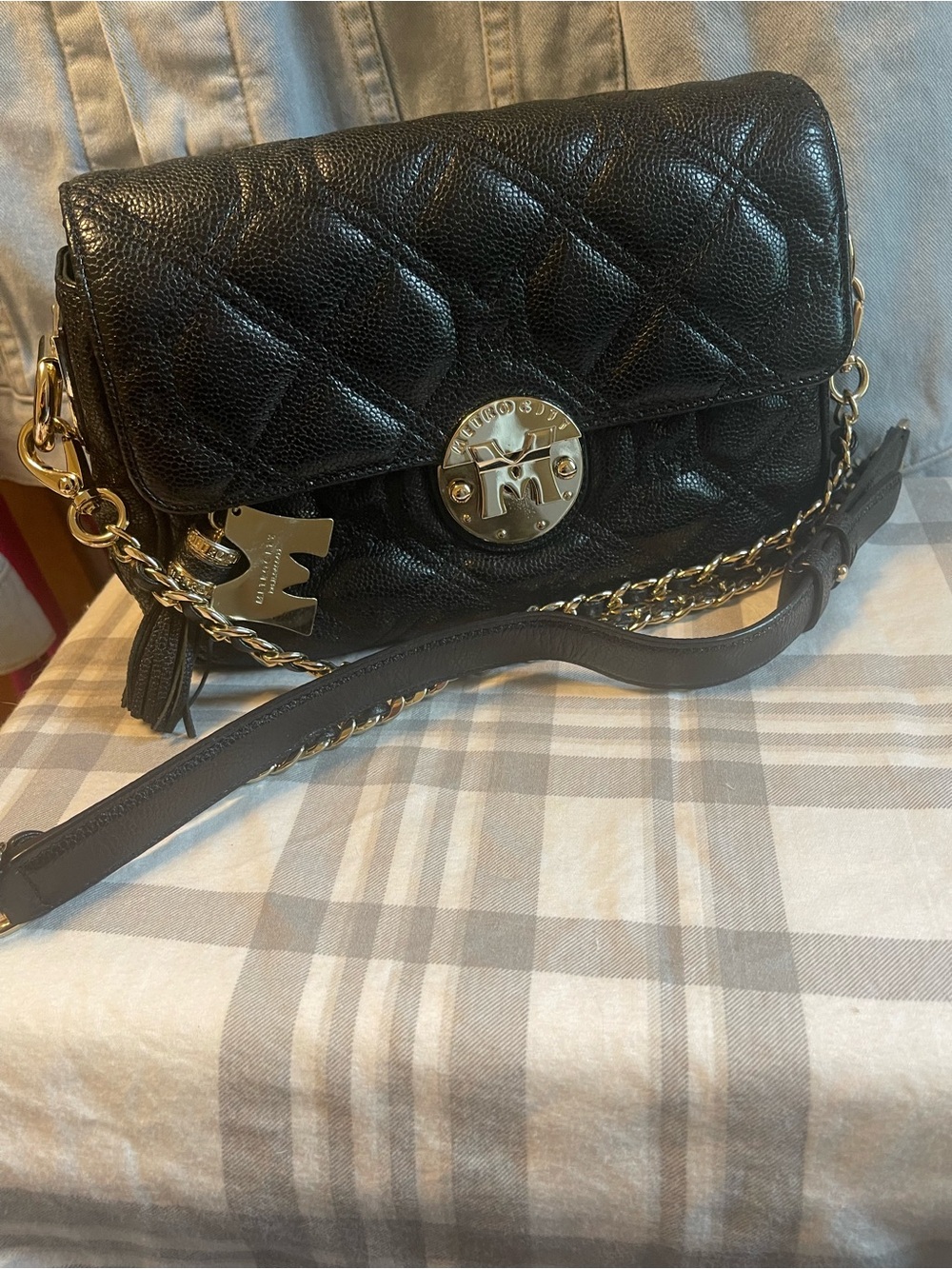 Metrocity Black Quilted Leather Chain-Accent Crossbody Bag